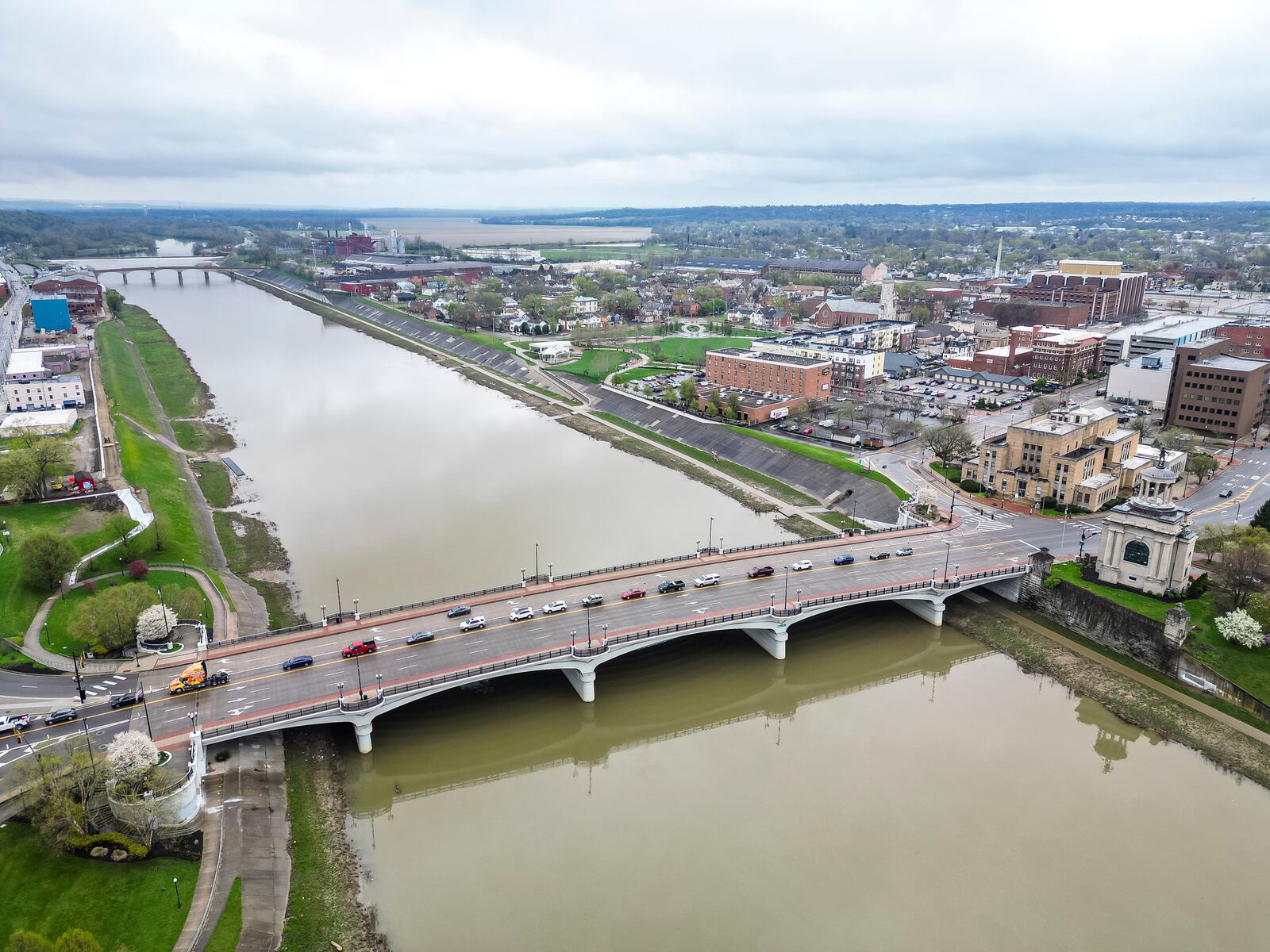 A view of the High-Main Bridge and Great Miami River Wednesday, April 10, 2024 in Hamilton. NICK GRAHAM/STAFF