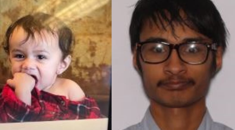 An AMBER Alert was issued for Lux Tiwari (left), who was abducted Thursday afternoon by her non-custodial father Sewak Tiwari (right). PROVIDED