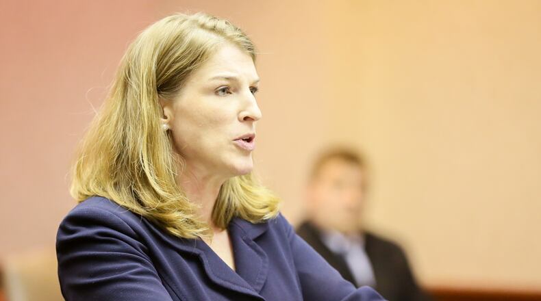 Assistant Prosecutor Kelly Heile delivers her final argument in the trial of former Fairfield teacher Tyler Conrad charged with a sex crime involving a student. GREG LYNCH / STAFF