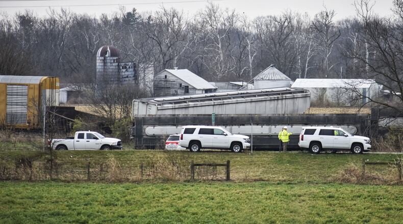 A train derailment this morning has shut down part of U.S. 127 in Wayne Twp. The incident happened about 4:15 a.m. near the intersection of Hamilton-Eaton Road (US 127) and Oxford Trenton Road. Several train cars are involved and on their side. NICK GRAHAM / STAFF