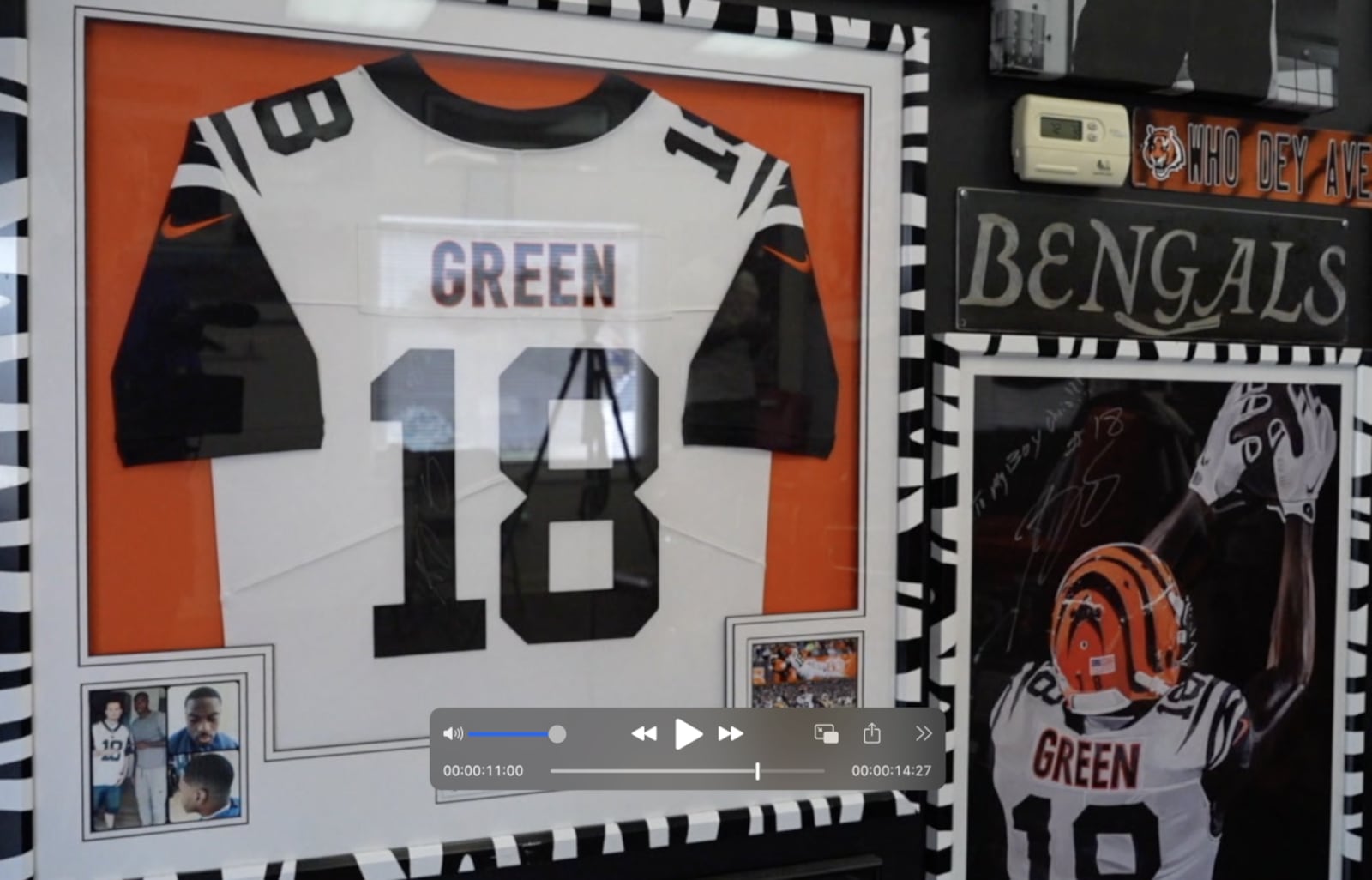 AJ Green jersey hanging in Marki's shop. WCPO