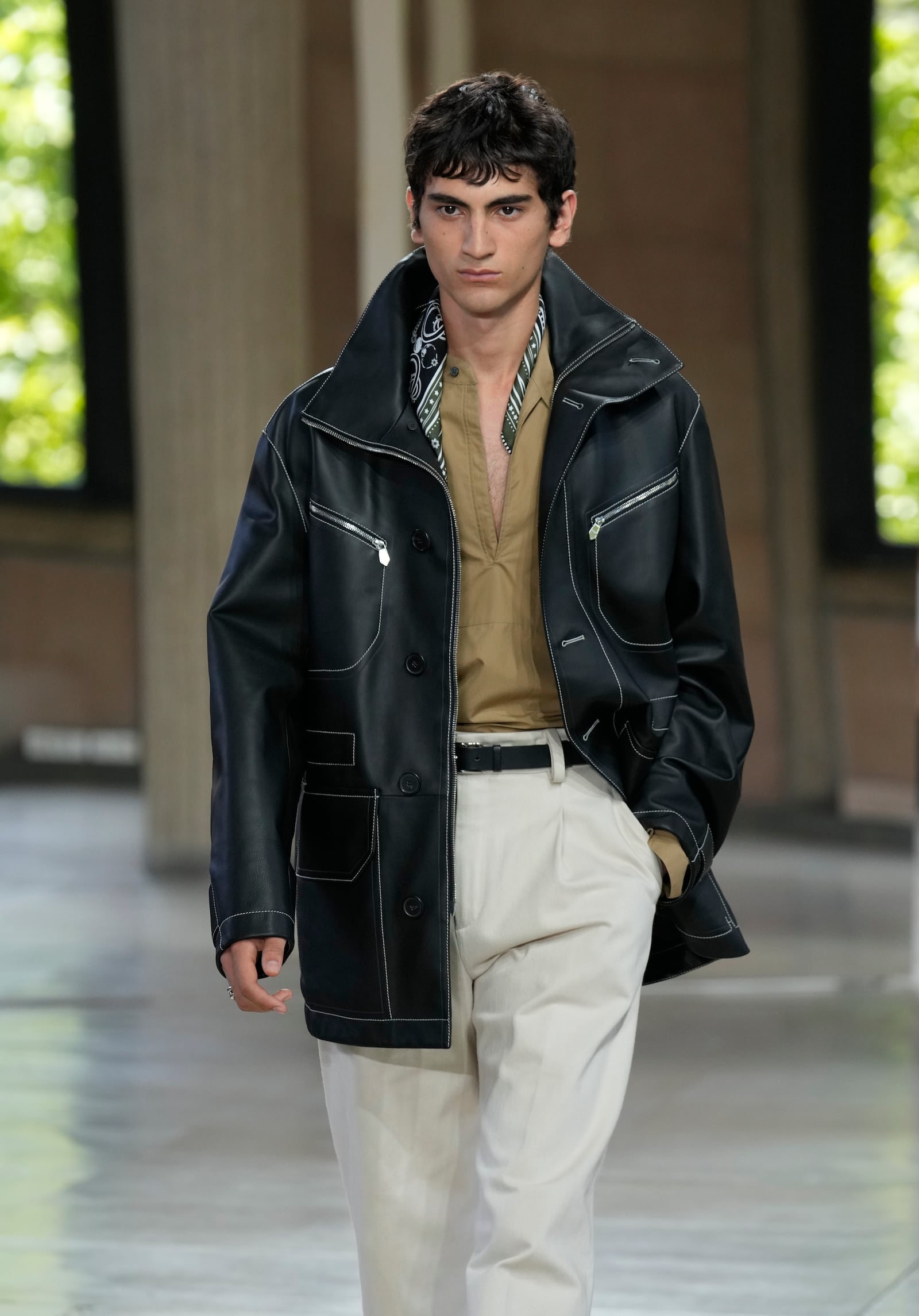 A model wears a creation as part of the men's Hermes Spring-Summer 2026 collection, that was presented in Paris Saturday, June 28, 2025. (AP Photo/Michel Euler)