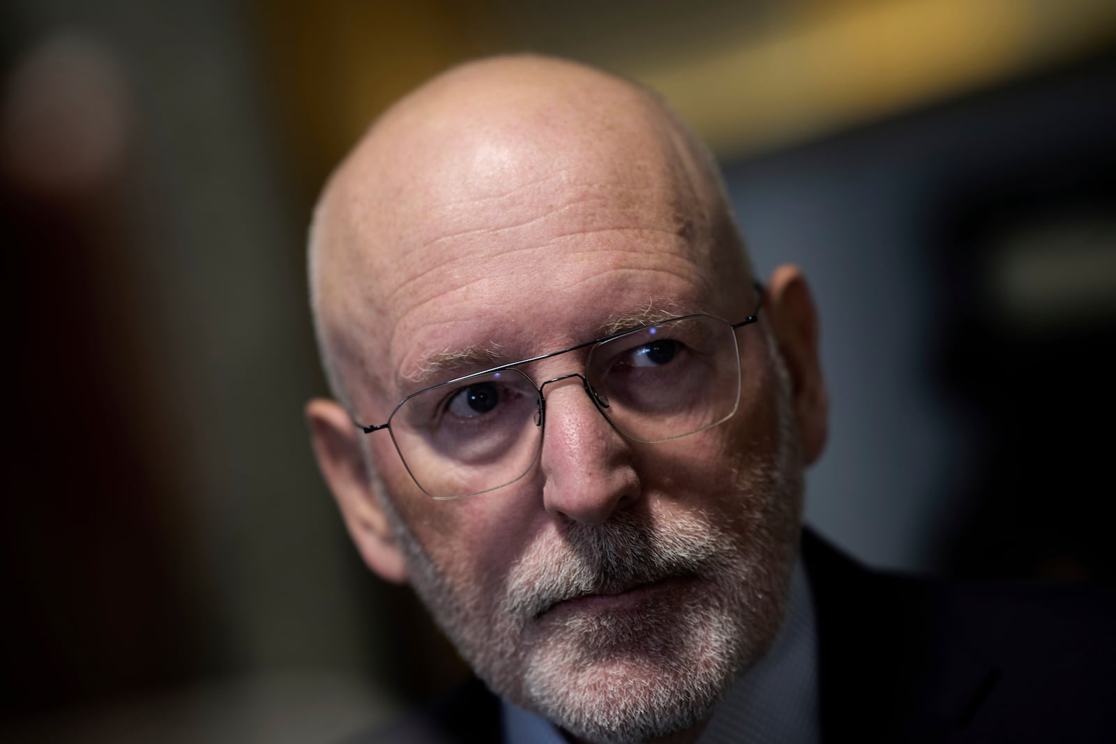 Frans Timmermans, of the center-left two party bloc of Labor Party and Green Left, looks on in The Hague, Netherlands, Tuesday, June 3, 2025, after far-right leader Geert Wilders pulled his party out of the ruling four-party coalition in dispute over a crackdown on migration. (AP Photo/Peter Dejong)