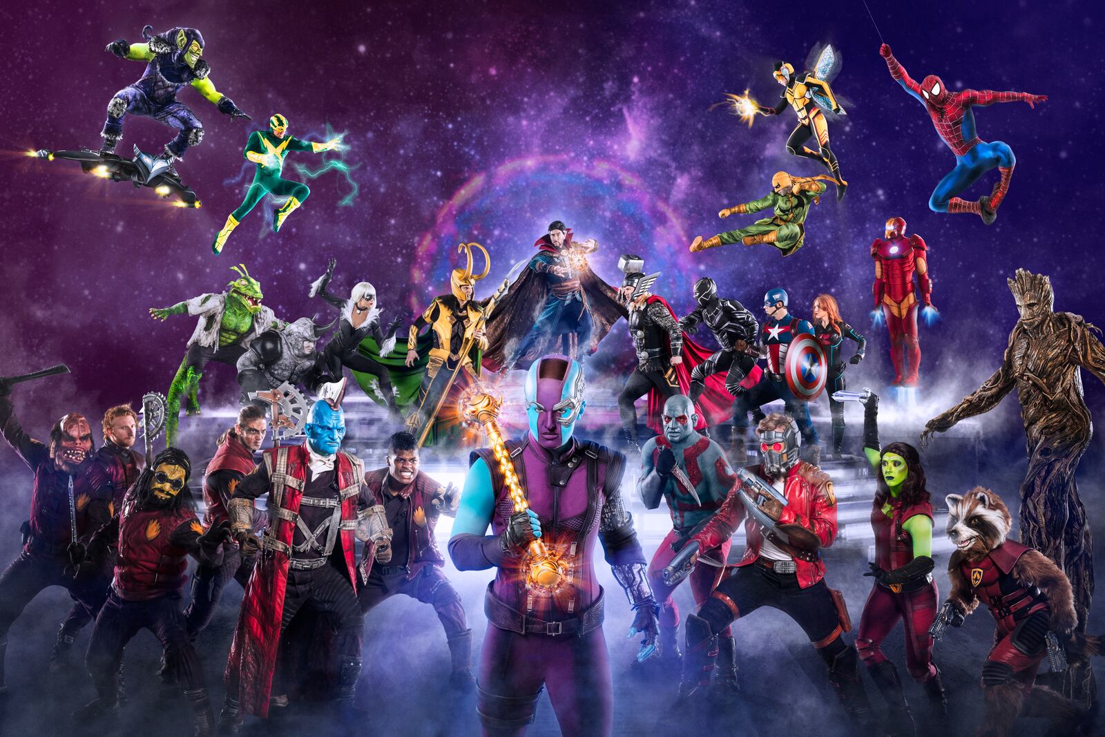 The heroes and baddies of "Marvel Universe Live!' 