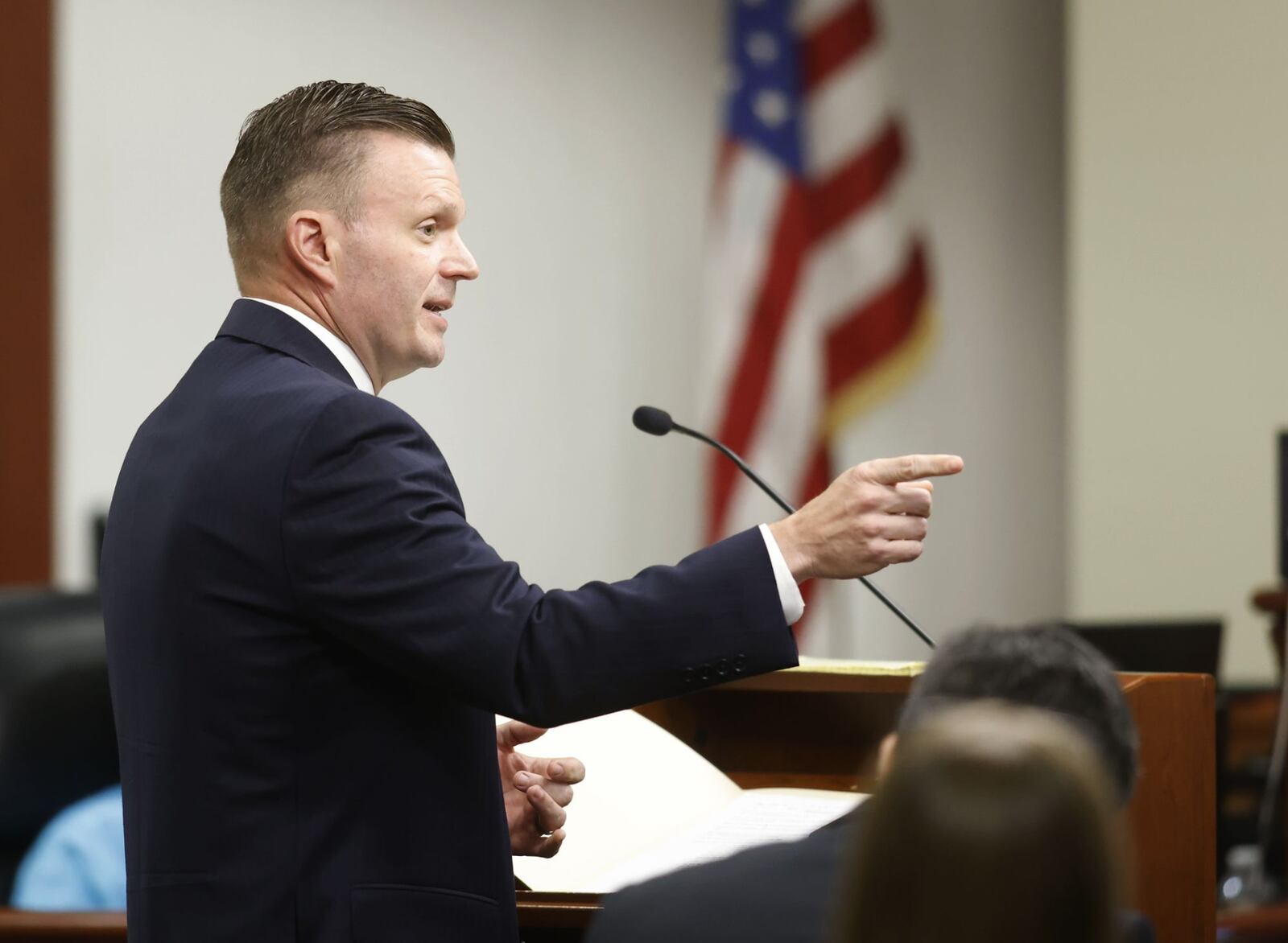 Assistant Butler County Prosecutor Jon Marshall delivers opening statements in the retrial of Gurpreet Singh on April 29, 2024. NICK GRAHAM/STAFF