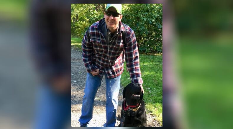 Danny O’Keefe has fought back from a near-fatal attack eight years ago in Fairfield. He was stabbed 19 times and had a crush skull when defending his sister, who was attacked in her home by an ex-boyfriend. Pictured is Danny with his support dog, Zack, earlier this year. PROVIDED