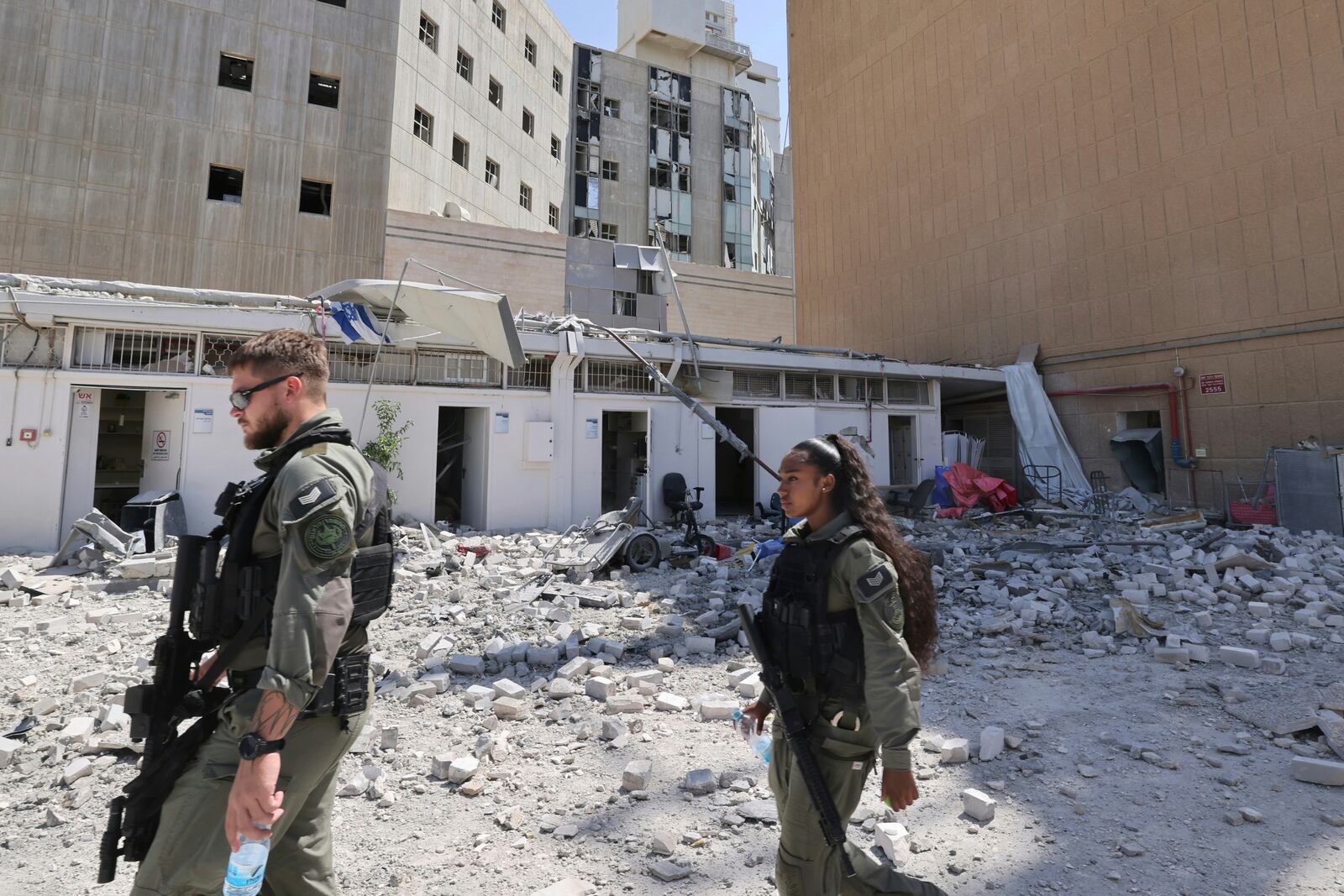 A view of the Soroka Medical Center, after it was hit by a missile fired from Iran on Thursday, June 19, 2025 in Beersheba, Israel. (Marc Israel Sellem/Pool via AP)