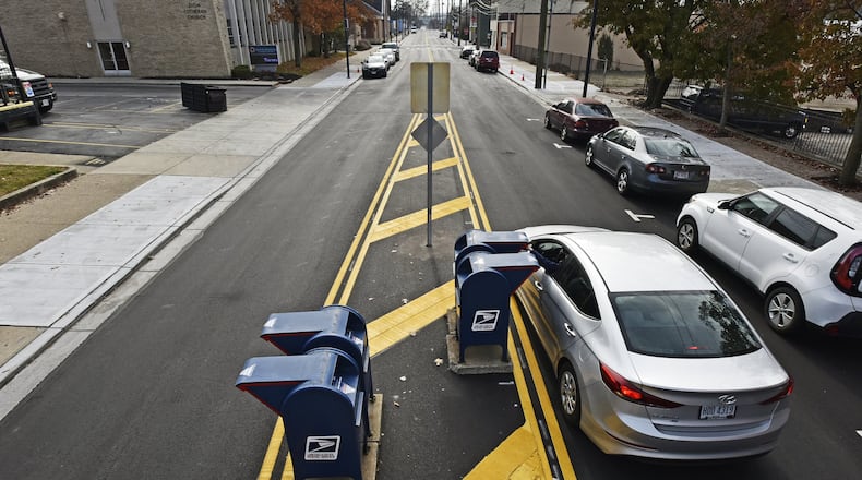 The mailboxes have been moved back to the middle of S. Front Street by the United States Post Office in downtown Hamilton. The mailboxes were moved to the sides of the road while the road was being paved. NICK GRAHAM/STAFF