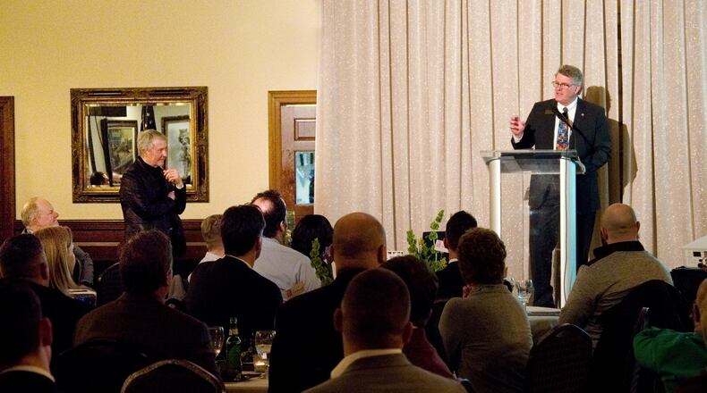Rick Pearce, president of the Chamber of Commerce serving Middletown, Monroe and Trenton, talks about a new initiative to connect individuals with employers during the chamber’s annual dinner Thursday night at the Windamere Event Center. CONTRIBUTED