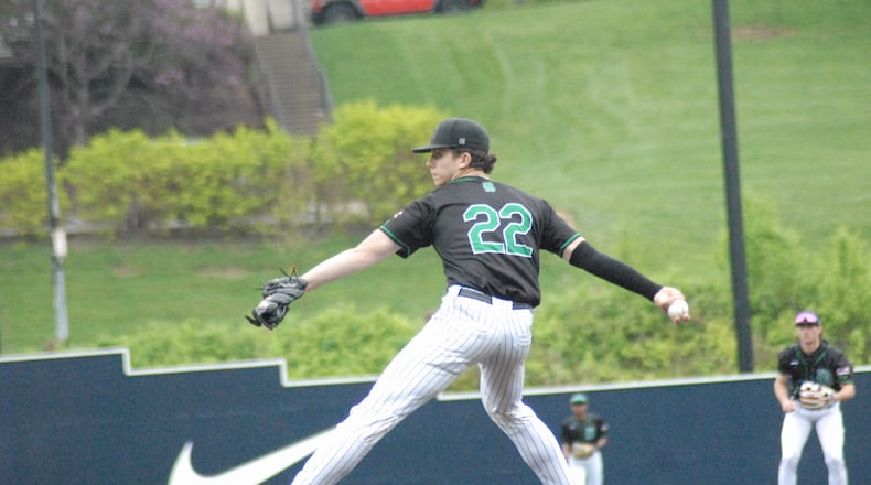 Badin senior Nik Copenhaver prepares to send a pitch to the plate against Fenwick on Friday at Xavier University. The Rams won 7-1.Chris Vogt/CONTRIBUTED