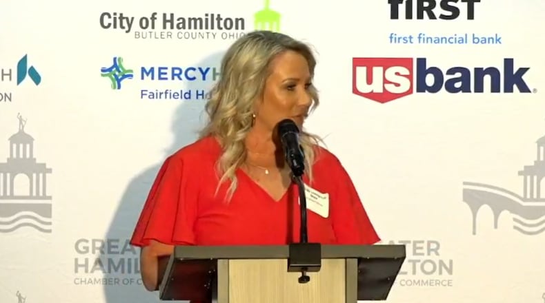 Chef Mindy Livengood Shea talks about losing her child, hating the job path she thought the world expected her to take, getting healthy and overcoming the trauma she faced in her journey. She was the guest speaker at a Greater Hamilton Chamber of Commerce event Jan. 27, 2023. CONTRIBUTED