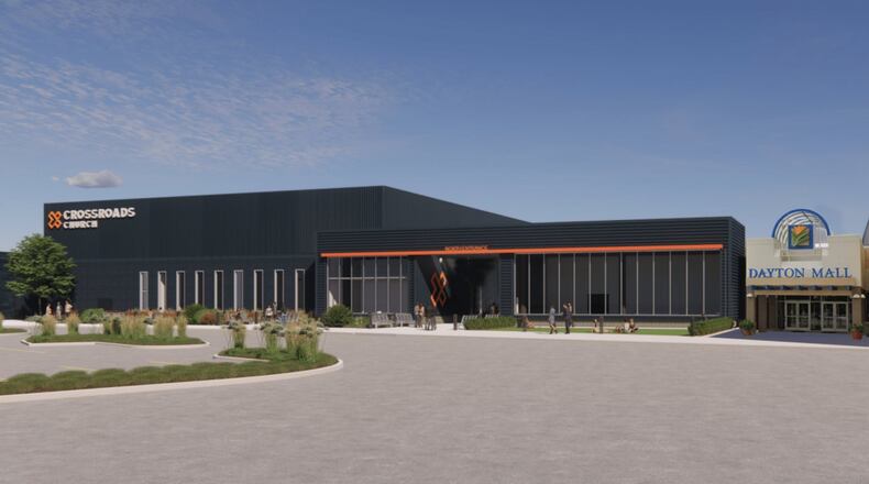 A rendering of what the new Crossroads Dayton will look like at its new location at the former Sears at Dayton Mall. Construction on the project, which launched in January, is expected to wrap up this year or next. CONTRIBUTED