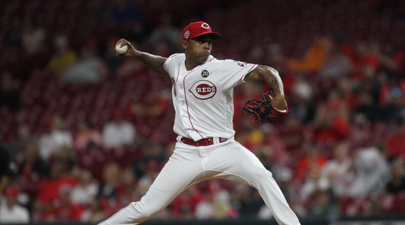 Reds reliever Raisel Iglesias pitches in the ninth inning against the Astros on Monday, June 17, 2019, at Great American Ball Park in Cincinnati. David Jablonski/Staff
