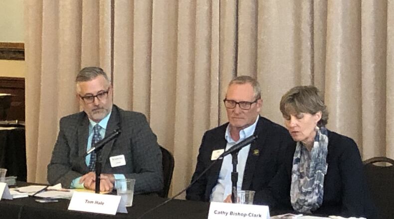 Three administrators were panelists Thursday at the Chamber of Commerce Serving Middletown, Monroe and Trenton Higher Education seminar at The Windamere Event Center. From left: Jon Graft, superintendent of Butler Tech; Tom Hale, director of Cincinnati State Middletown, and Cathy Bishop-Clark, associate provost and dean of Miami University Regionals. RICK McCRABB/STAFF