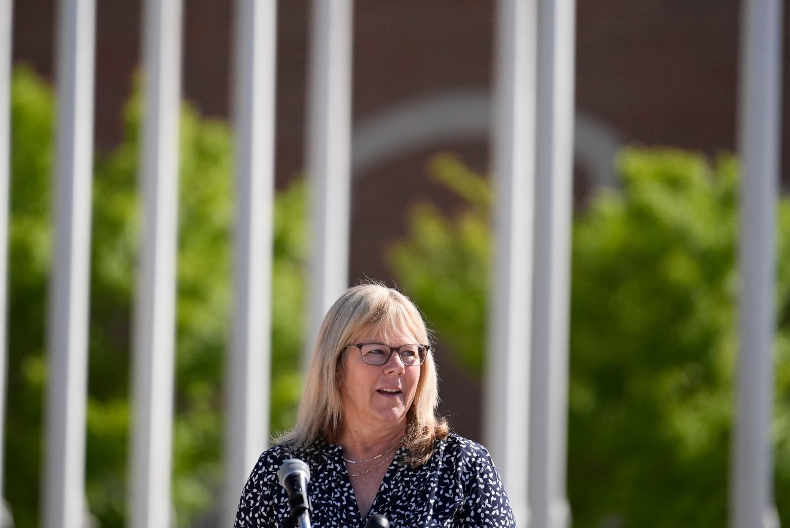 Ms. Sue Conger-Williams, Fred Benning's granddaughter at Fort Benning during a ceremony honoring new namesake on Wednesday, April 16, 2025, in Fort Benning, Ga. (AP Photo/Brynn Anderson)