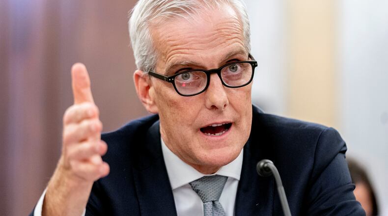 Veterans Affairs Secretary Denis McDonough speaks during a Senate Veterans' Affairs hearing on the President's proposed budget request for fiscal year 2024 and 2025 advance appropriations requests for the Department of Veterans Affairs on Capitol Hill in Washington, Wednesday, May 17, 2023. (AP Photo/Andrew Harnik)