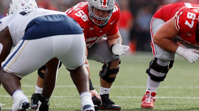 Ohio State offensive lineman Seth McLaughlin plays against Akron during an NCAA college football game, Aug. 31, 2024, in Columbus, Ohio. (AP Photo/Jay LaPrete, file)