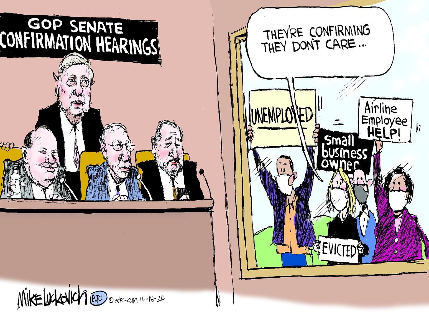 Week in cartoons: Town halls, Amy Coney Barrett and more