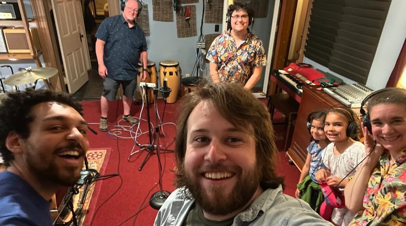 The McCloskey Museum partnered with 3rd Street Music to create a boogie woogie song called the "Doughnut Boogie" inspired by Robert McCloskey's "Pie and Punch and You-Know-Whats". The song is part of the May 25, 2024 programming for HamilStorians. Pictured is a selfie moment during the studio recording of the "Doughnut Boogie." PROVIDED.
