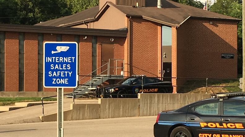 Franklin police offer a safe place for people to make internet sales transactions on Anderson Street between the police station and the Franklin Public Library. The area will be monitored with cameras to ensure safe internet transactions and is well lighted. ED RICHTER/STAFF