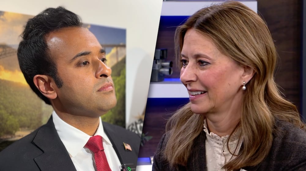 Pictured is Vivek Ramaswamy, left, and Amy Acton, right. MORGAN TRAU/WEWS