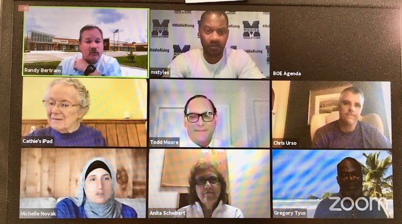 Middletown Board of Education members heard during Monday evening’s virtual online meeting — which was also available for public viewing — that students will be allowed to return to school buildings on May 7 and May 8 to reclaim their belongings left behind during school shutdowns. More information will be provided on the process, but students and families will not be allowed to enter school buildings but staffers will bundle and distribute belongings in school parking lots to maintain social distancing. MICHAEL D. CLARK/STAFF