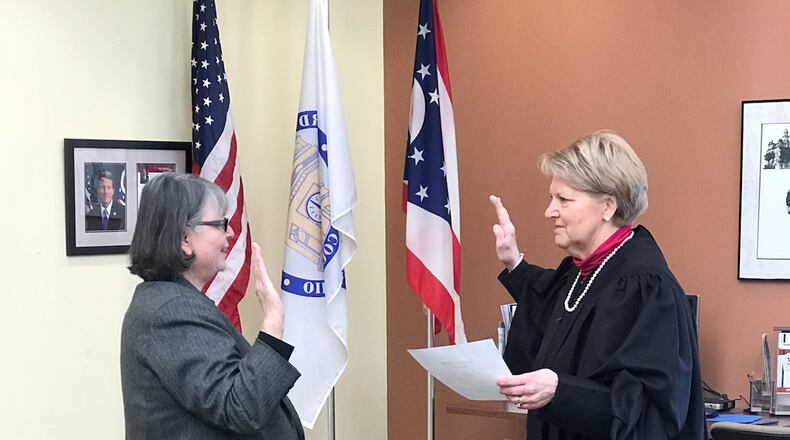 Mariann Penska was sworn in on Thursday morning as the newest board member for the Butler County Board of Elections. She was sworn in by Butler County Juvenile Judge Kathleen Romans. PROVIDED.