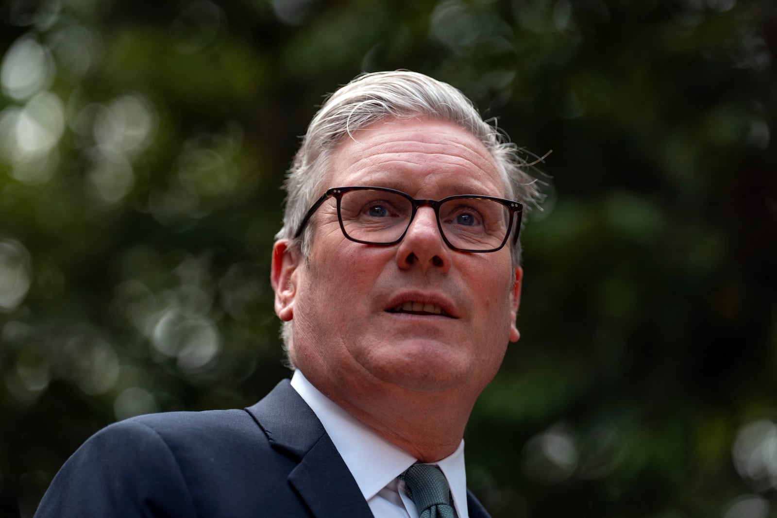 Britain's Prime Minister Keir Starmer speaks during a reception for public sector workers at 10 Downing Street, London, Tuesday July 1, 2025. (Carl Court/Pool via AP)