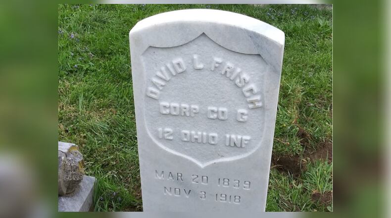 The marker of David L. Frisch, who lived in Madison Twp. after the war, will be rededicated at noon May 20 at the Middletown Pioneer Cemetery. CONTRIBUTED