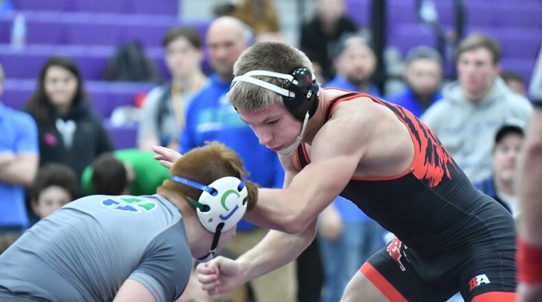 Franklin High School senior Gage Franklin takes a 34-1 record into the Division II district tournament Friday and Saturday at Wilmington High School. Greg Billing / Contributed