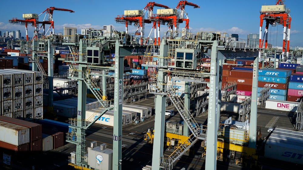 Tokyo Container Terminal is seen in Tokyo on Wednesday Feb. 19, 2025. (AP Photo/Eugene Hoshiko)