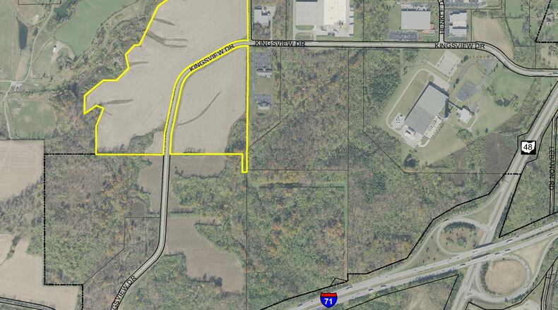 Warren County commissioners Tuesday approved the 80-acre annexation from Union Twp. The area off Kingsview Road  being annexed is in the outlined area on map. The property owner is seeking to sell the property and the city is looking to expand its Kingsview Business Park. CONTRIBUTED/CITY OF LEBANON