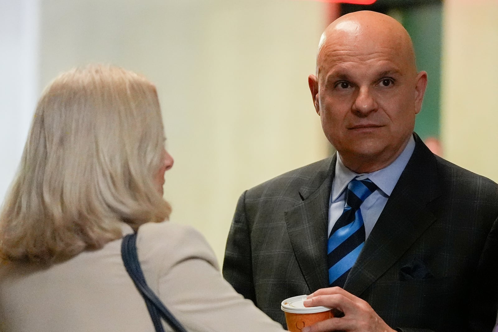 Attornesy Diana Fabi Samson and Arthur Aidala speak outside Harvey Weinstein's retrial in Manhattan Criminal Court, Thursday, April 24, 2025, in New York. (AP Photo/Julia Demaree Nikhinson)