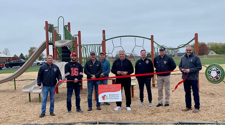 The new playground at the Madison Twp. Park was recently dedicated. It was purchased with a $25,000 grant from the Middletown Community Foundation and $25,000 from the township's park fund. SUBMITTED PHOTO