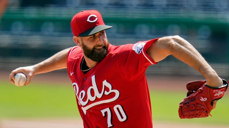 Cincinnati Reds starting pitcher Tejay Antone delivers during the first inning of the team's baseball game against the Pittsburgh Pirates in Pittsburgh, Sunday, Sept. 6, 2020. (AP Photo/Gene J. Puskar)
