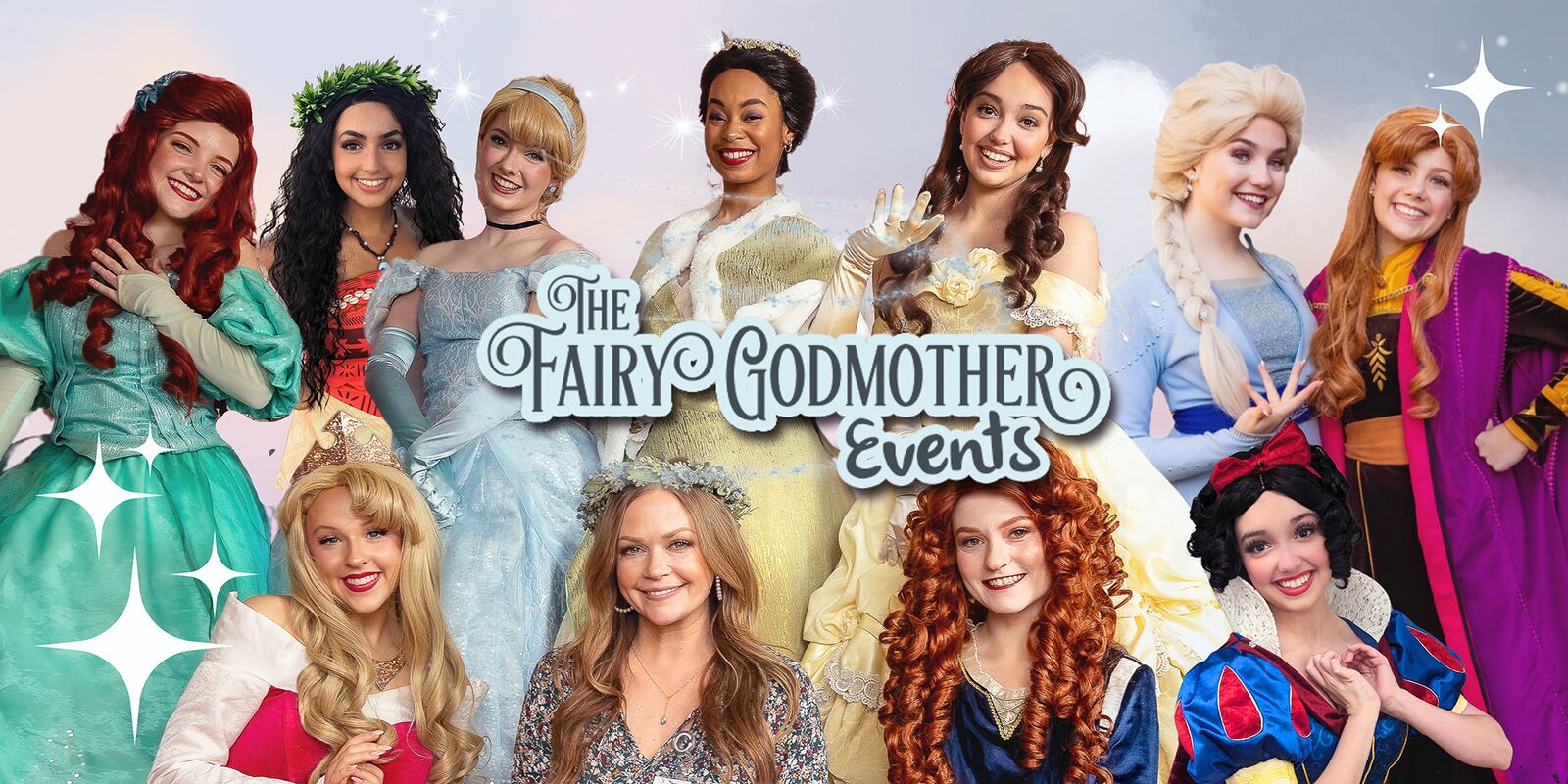Ashley Campbell (second from left) is pictured with some of the cast members who work with her at The Fairy Godmother Events. CONTRIBUTED