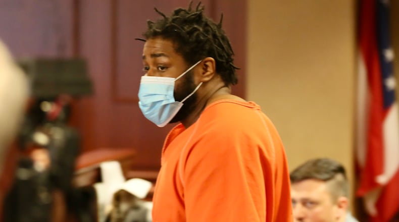 Alleged Walmart shooter Anthony F. Brown, 32, of Hamilton, was arraigned in Butler County Common Pleas Court on Friday, June 3, 2022, on several charges, including aggravated murder, murder, and aggravated robbery. He is accused of shooting and killing one man, and shooting and wounding another man while allegedly attempting to steal cell phones from the Fairfield Twp. Walmart on Princeton Road. GREG LYNCH/STAFF