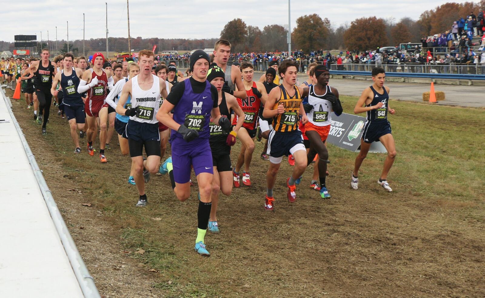 Middletown’s Conant Smith heads the pack during the Division I state cross country championship race Saturday at National Trail Raceway in Hebron CONTRIBUTED PHOTO BY GREG BILLING