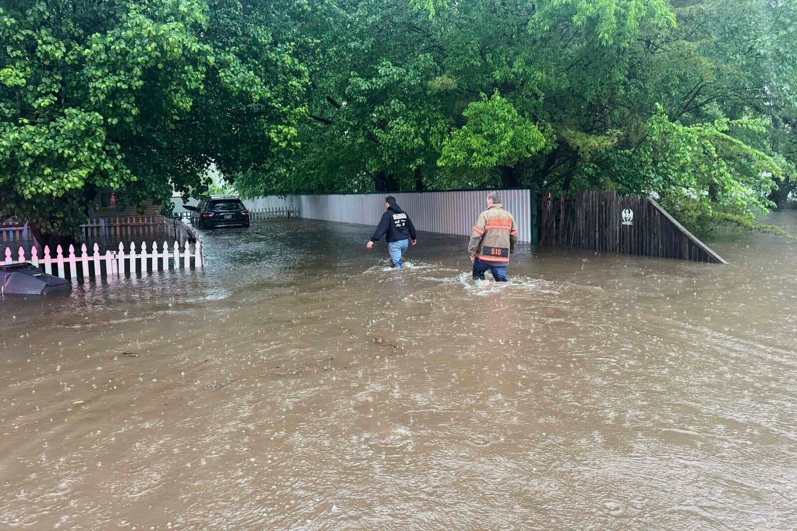 This photo provided by the Lexington Fire Department shows flooding in Lexington, Okla., Wednesday, April 30, 2025. Several people were evacuated from their homes due to flooding. (Trenton Mitchell/Lexington Fire Department via AP)