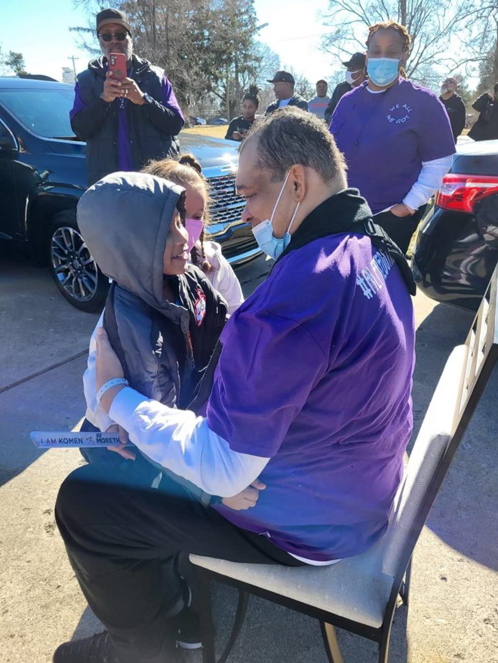 After being hospitalized for four months, Al Milton, 56, of Middletown, was welcomed home from family and friends, including his great-niece, Kamdyn Miles, 7, and great-nephew, Larry Glenn, 6. SUBMITTED PHOTO