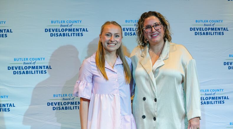 During their recent 2025 Community Recognition Awards Ceremony, officials from the Butler County Board of Developmental Disabilities (BCBDD) spotlighted the two Monroe Schools’ employees as individuals who “go above and beyond to improve the lives of people with developmental disabilities.”
The two - Courtney Barry (left) and Lauren Zimmers-McCaughey – are the first winners of the BCBDD honor. CONTRIBUTED