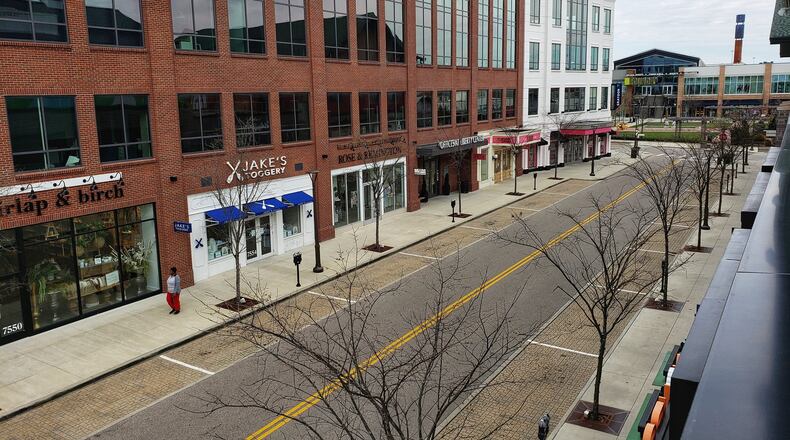 Most businesses are closed at Liberty Center due to the to Stay-At-Home order in place. The coronavirus pandemic is really just in its infancy here but Butler County governments are starting to take steps in case sales, income tax and other revenues tumble under shelter in place orders. The largest revenue source for county government is sales tax. While people are still allowed to shop, and are in some cases are spending a lot hoarding things like toilet paper, the projected $44 million in Butler County sales tax revenues is sure to plummet the longer the pandemic lingers. NICK GRAHAM / STAFF