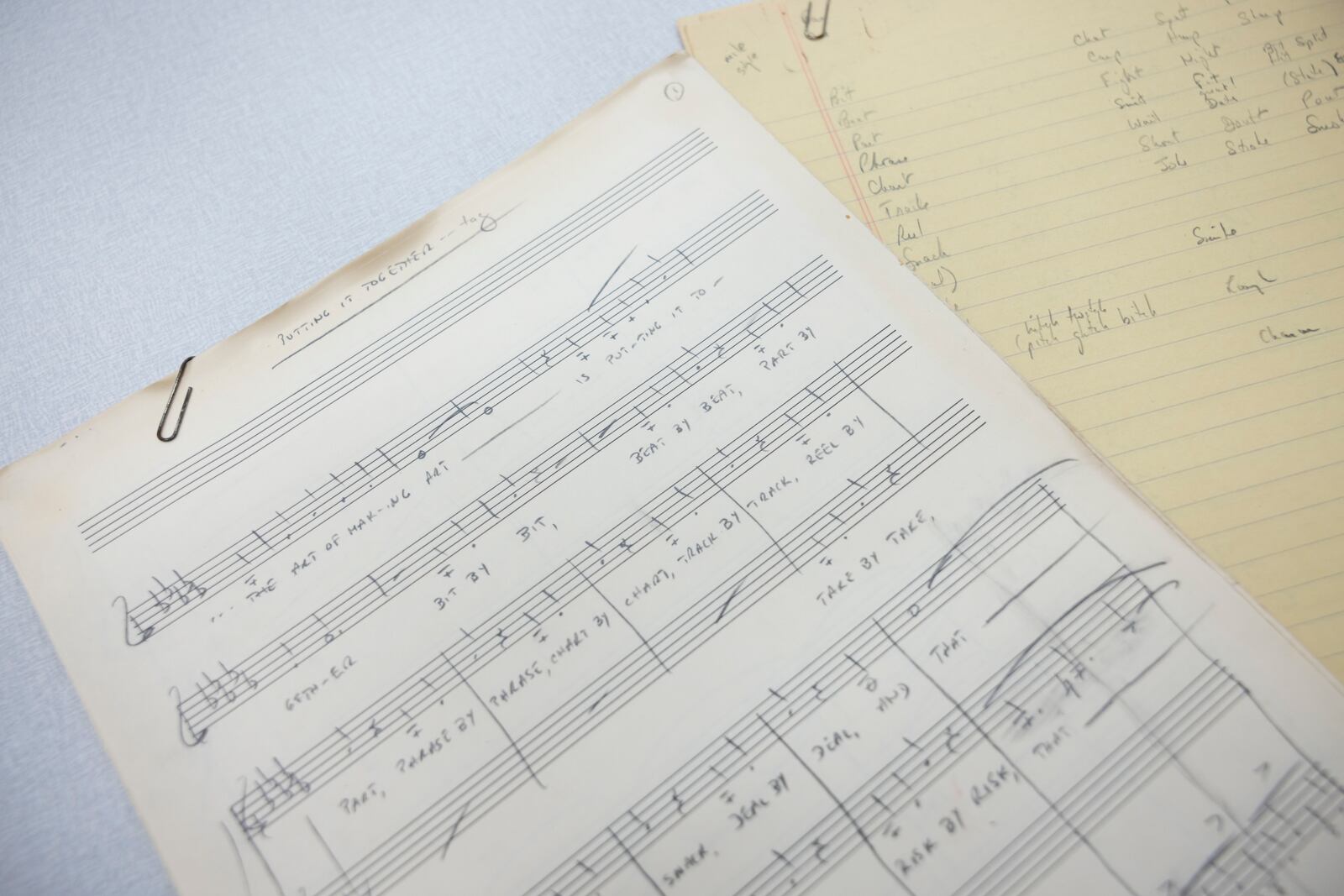 This image released by the Library of Congress shows sheet music for "Putting It Together" a song written by Stephen Sondheim for the musical "Sunday in the Park with George." (Elaina Finkelstein/Library of Congress via AP)
