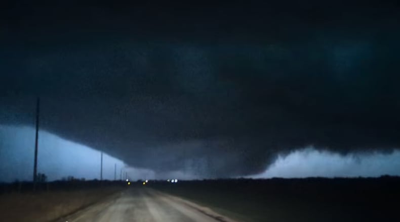 This image taken from video provided by the Fairview, Okla., Emergency Management shows a severe weather system west of Fairview, Okla., late Thursday, March 5, 2026. (Danny Giager/ Fairview Emergency Management via AP)