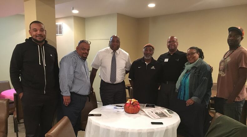 A Town Hall meeting, called “Speak Up and Speak Out” was held Thursday evening in Middletown at the Louella Thompson Dream Center. L-R Jason Hightower, Vincent Harris, Abell Fuller, Abdul Shakur, William Kip Moore, Dr. Celeste Davis, Bandele Yobachi-El addressed several issues facing the African American community.