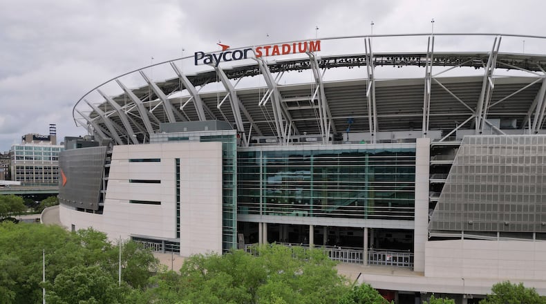 FILE - Paycor Stadium, home of the Cincinnati Bengals, is seen before NFL football practice on May 6, 2025, in Cincinnati. (AP Photo/Carolyn Kaster, file)