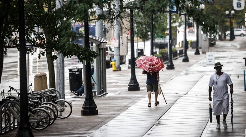 Wet weather finally returned to Dayton and the Miami Valley Wednesday morning September 27 after weeks of dry weather. More rain is expected on Thursday and dry weather is expected to return this weekend. JIM NOELKER/STAFF