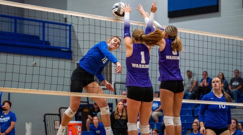 Brookville High School senior Sidney Sprada hits the ball during a recent match for the Blue Devils. The UD recruit is a two-time Southwestern Buckeye League Player of the Year. CONTRIBUTED PHOTO