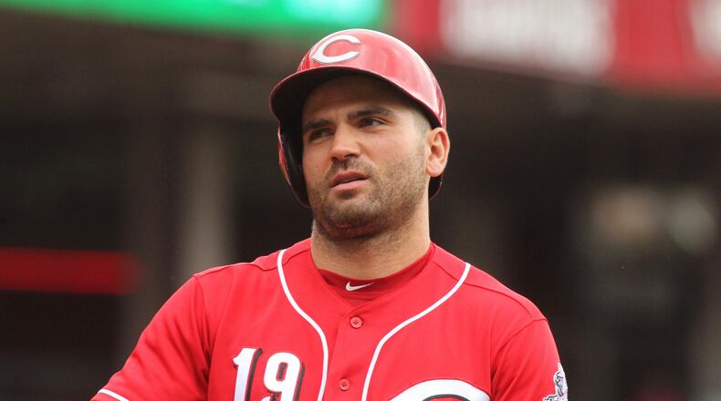 The Reds’ Joey Votto prepares to bat against the Rockies on Sunday, May 21, 2017, at Great American Ball Park in Cincinnati. David Jablonski/Staff