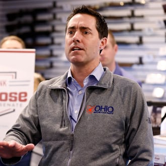 Ohio Secretary of State and Frank LaRose speaks to supporters during a campaign event in Hamilton, Ohio, Monday, March 18, 2024. (AP Photo/Paul Vernon, File)